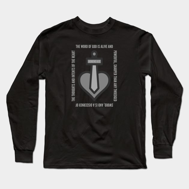 Hebrews 4:12 Word of God Sword Heart Bible Scripture Verse Long Sleeve T-Shirt by Terry With The Word